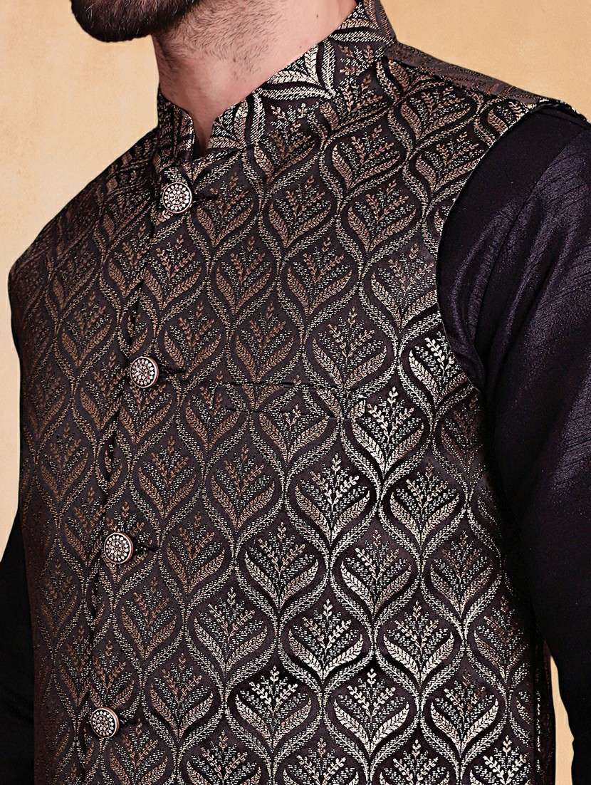 men self design mandarin neck regular fit nehru jacket - 22224575 -  Standard Image - 4