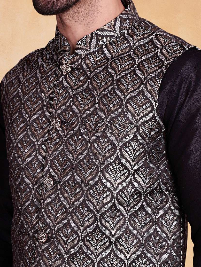 men self design mandarin neck regular fit nehru jacket - 22224577 -  Standard Image - 4