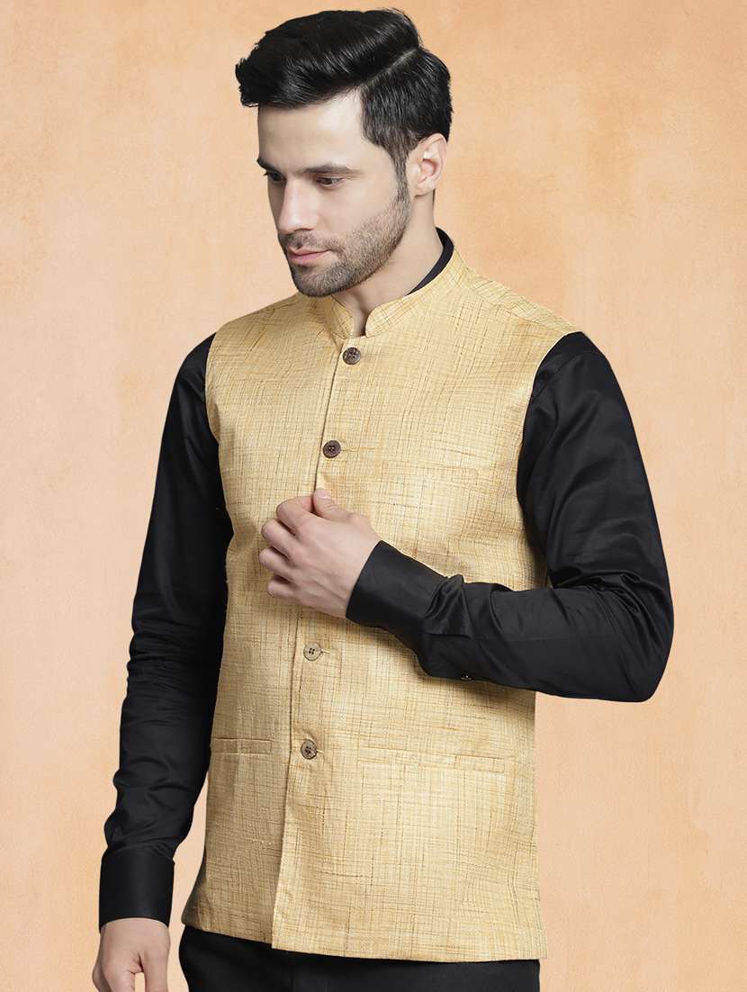 men self design mandarin neck regular fit nehru jacket - 22224580 -  Standard Image - 1