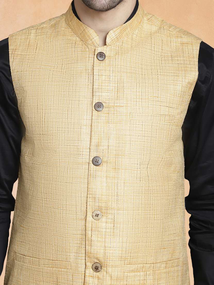 men self design mandarin neck regular fit nehru jacket - 22224580 -  Standard Image - 4