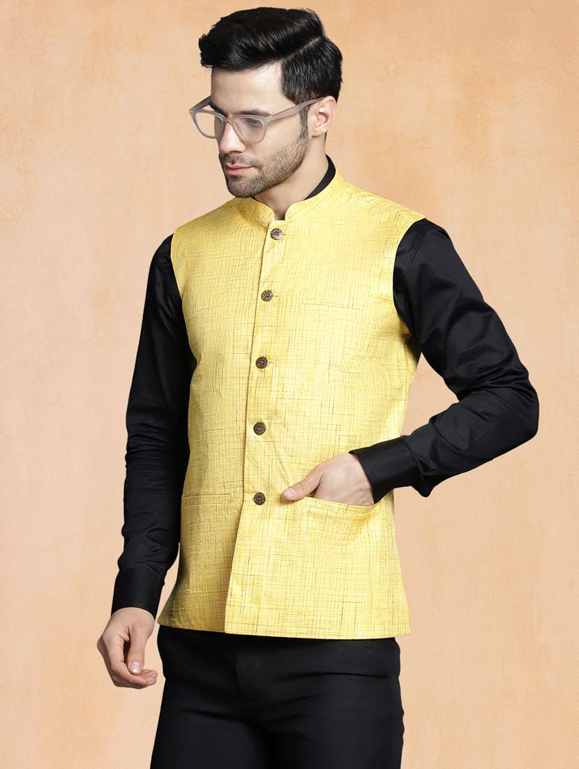 men self design mandarin neck regular fit nehru jacket - 22224581 -  Standard Image - 1