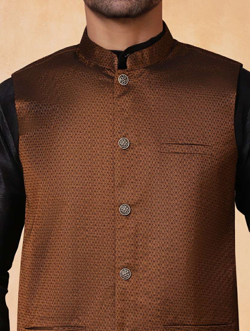 men self design mandarin neck regular fit nehru jacket - 22224586 -  Standard Image - 4