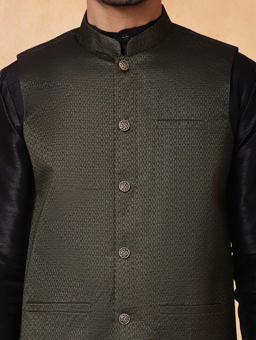men self design mandarin neck regular fit nehru jacket - 22224588 -  Standard Image - 4