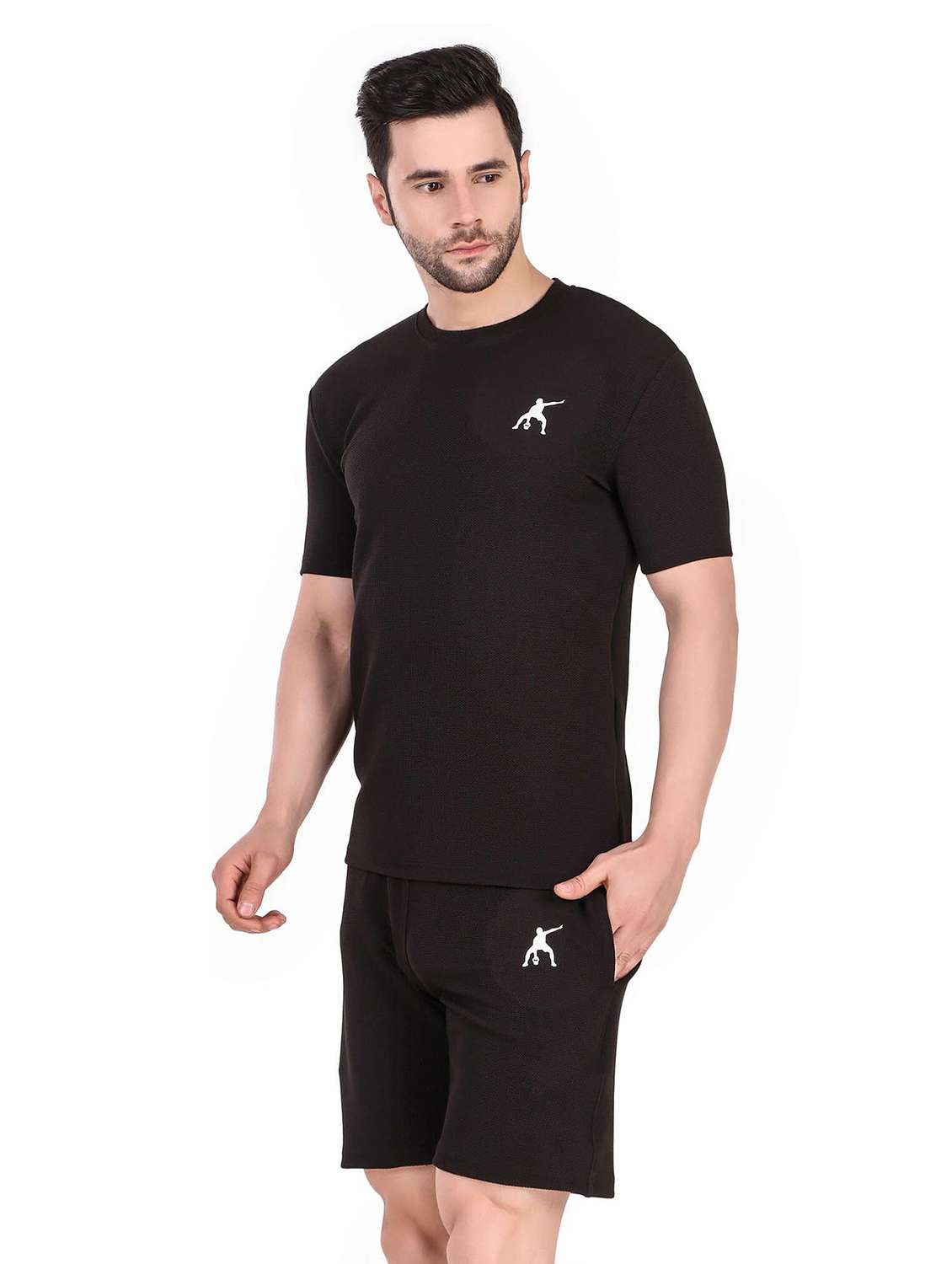 men solid short sleeve shorts & t-shirt co-ord set - 22224606 -  Standard Image - 1