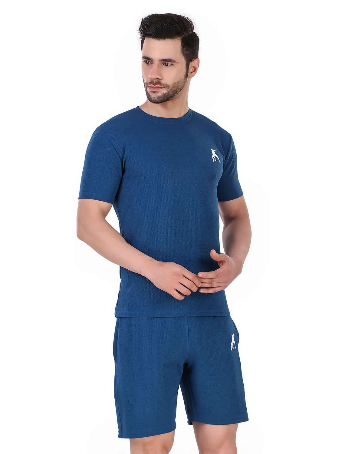 men solid short sleeve shorts & t-shirt co-ord set - 22224607 -  Standard Image - 1