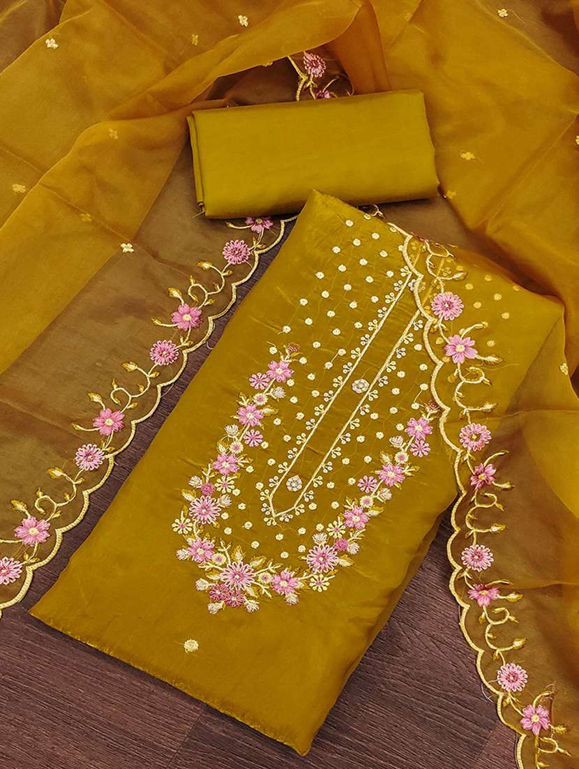 women solid with work embroidered unstitched suit set - 22224627 -  Standard Image - 1