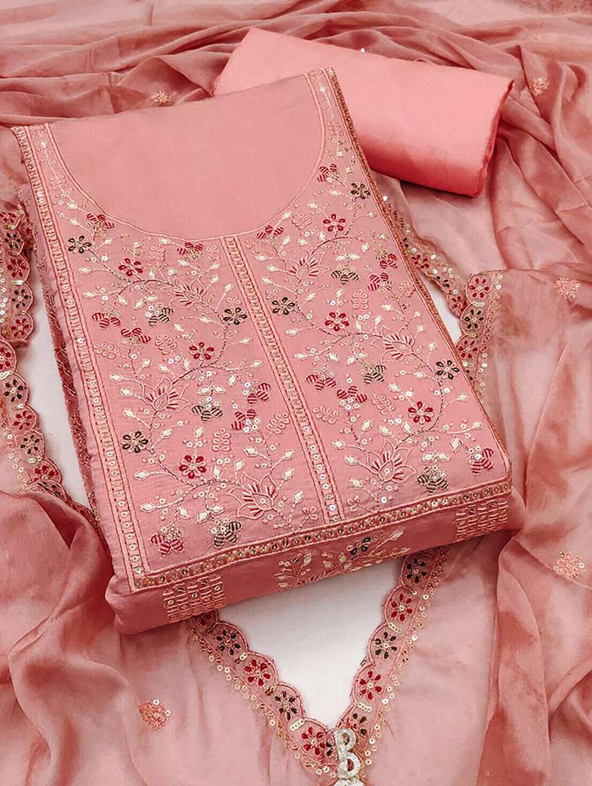 women solid with work embroidered unstitched suit set