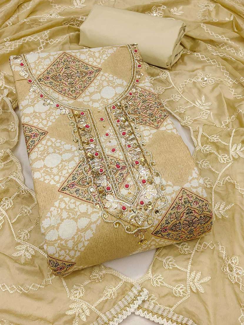 women printed embellished unstitched suit set