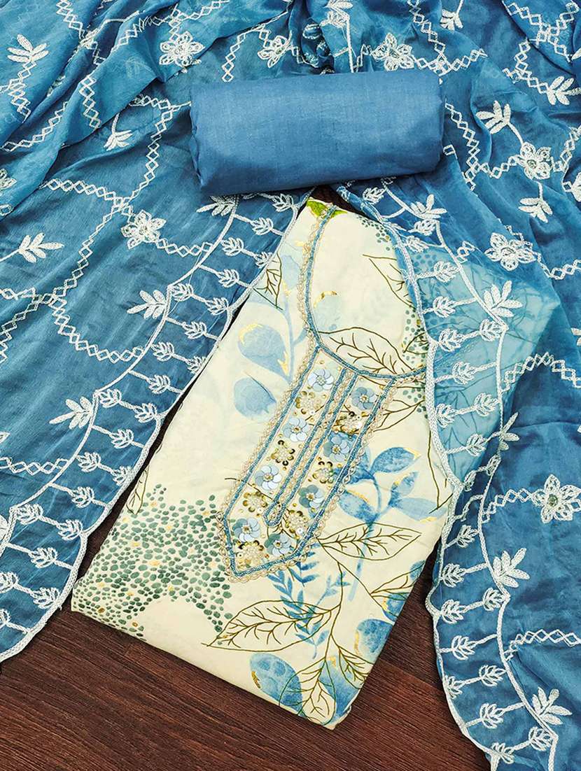 women printed embellished unstitched suit set - 22224645 -  Standard Image - 1