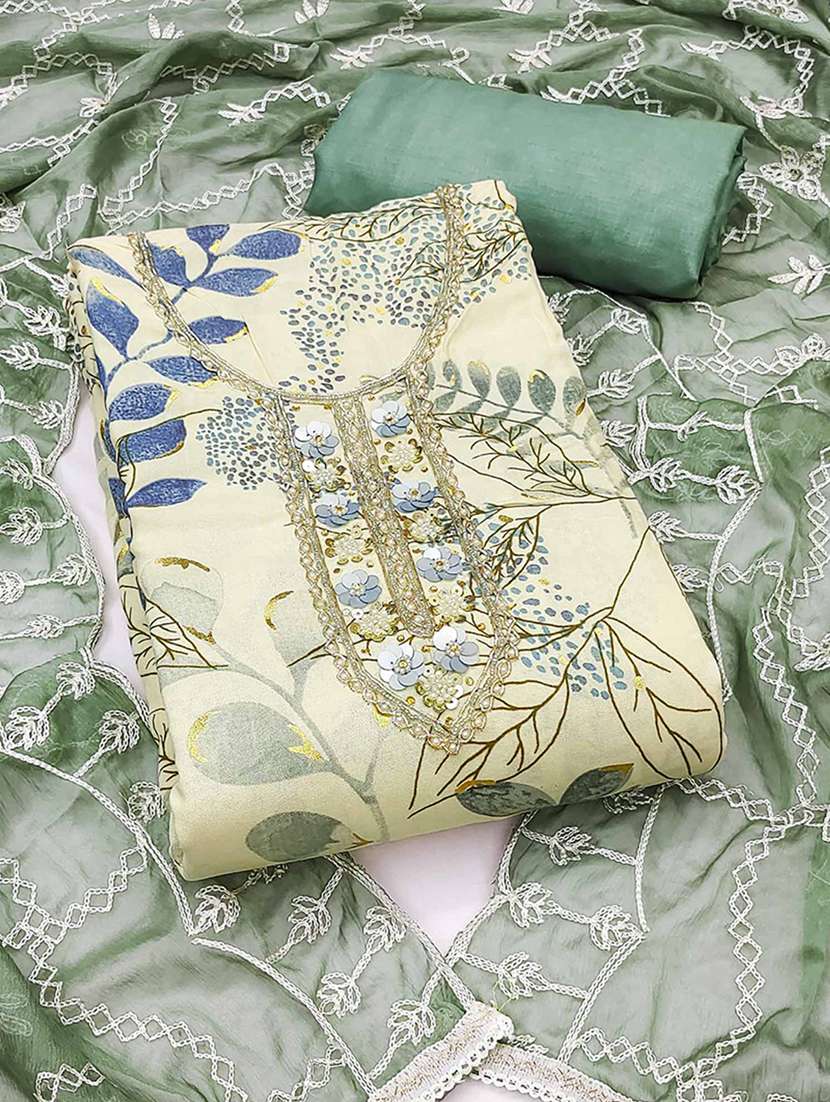 women printed embellished unstitched suit set
