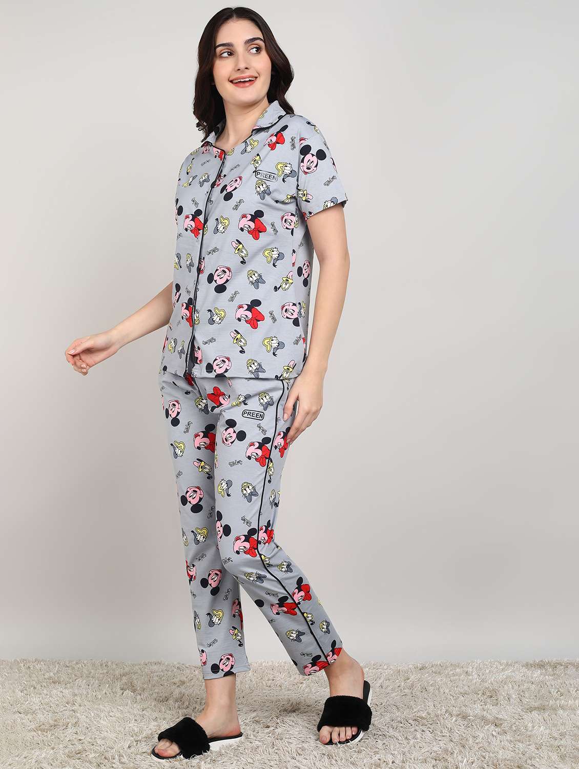 women printed nightwear pyjama set - 22224683 -  Standard Image - 1