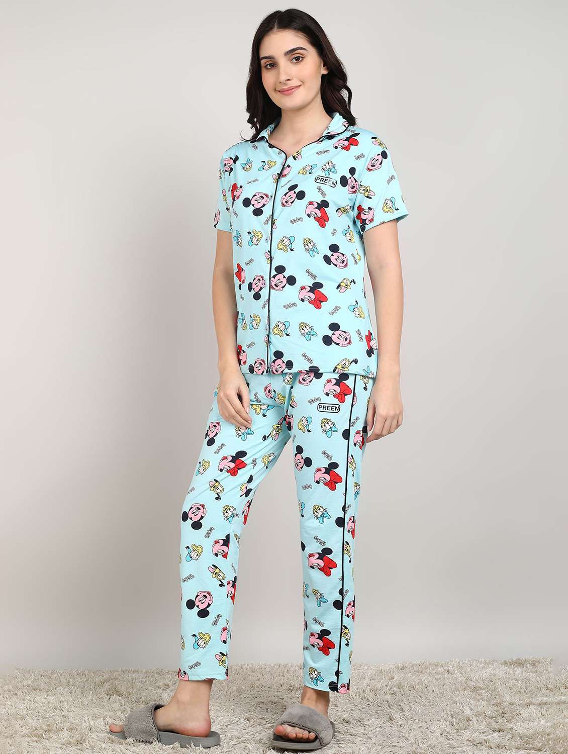 women printed nightwear pyjama set - 22224684 -  Standard Image - 1