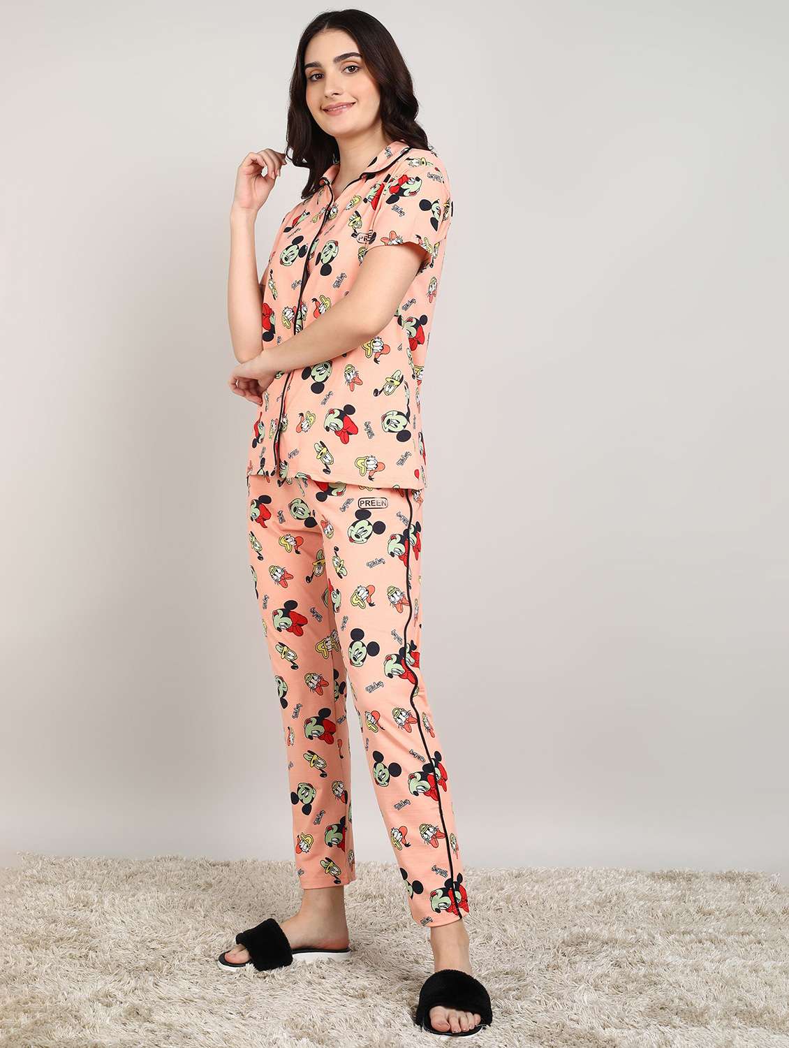 women printed nightwear pyjama set - 22224688 -  Standard Image - 1