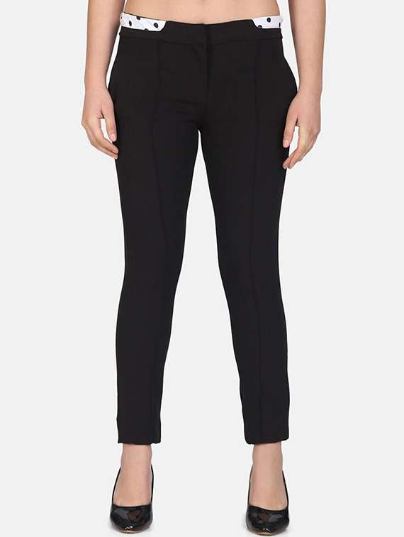 women solid low rise cigarette pants 