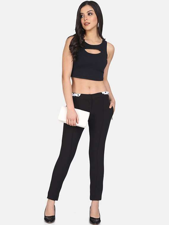 women solid low rise cigarette pants  - 22224691 -  Standard Image - 4