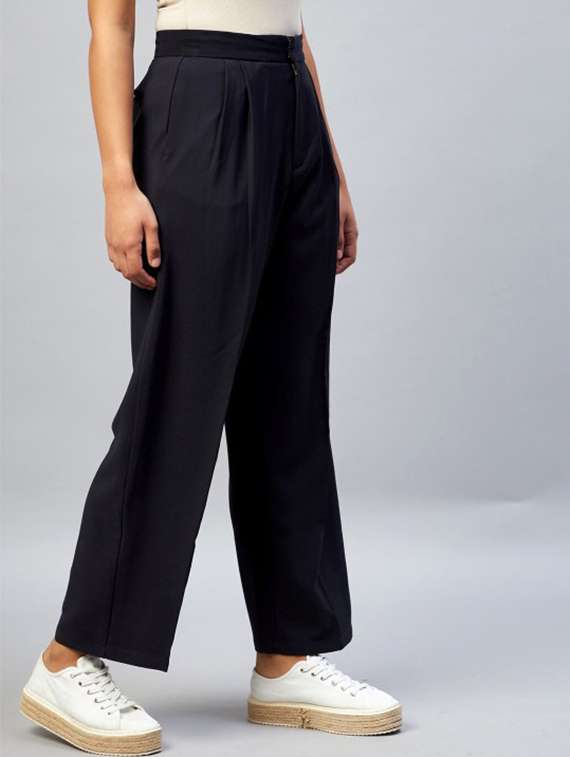 women solid high rise wide leg trouser - 22224698 -  Standard Image - 1