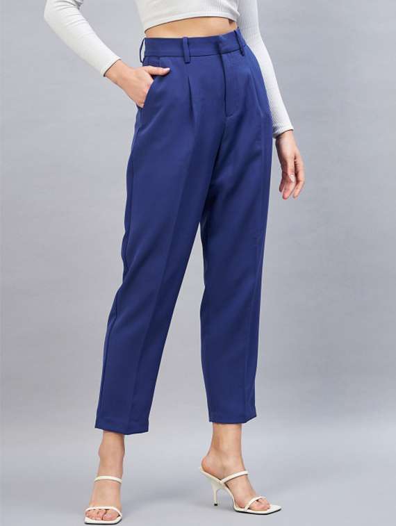 women solid high rise straight trouser - 22224701 -  Standard Image - 1
