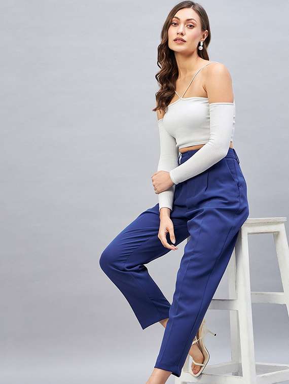 women solid high rise straight trouser - 22224701 -  Standard Image - 4