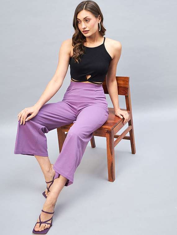women solid high rise culottes - 22224704 -  Standard Image - 4