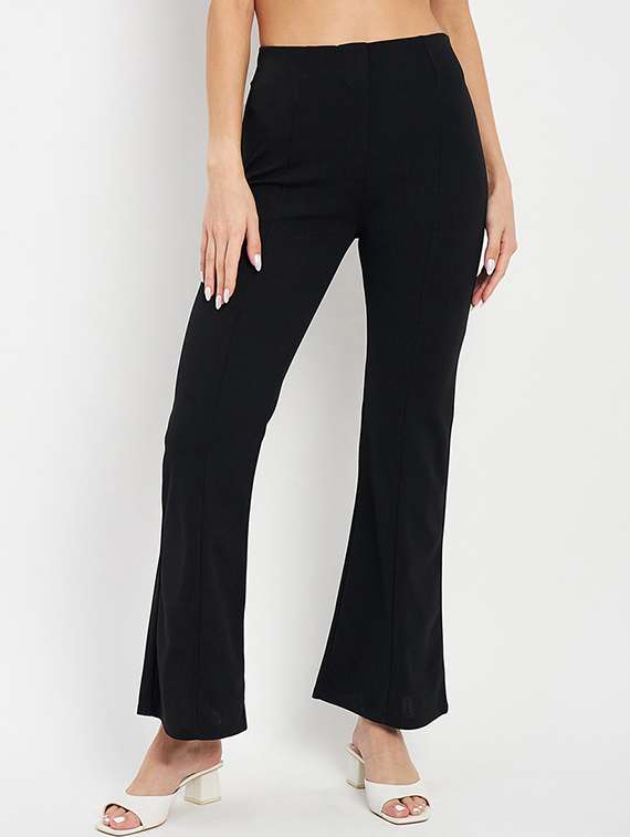 women solid high rise bootcut trouser
