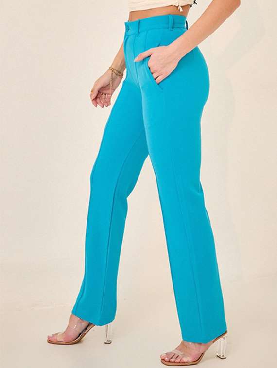 women solid high rise bootcut trouser - 22224709 -  Standard Image - 1