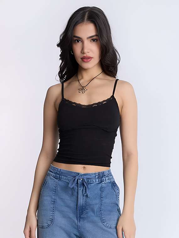 women solid shoulder strap crop tank top - 22224713 -  Standard Image - 1