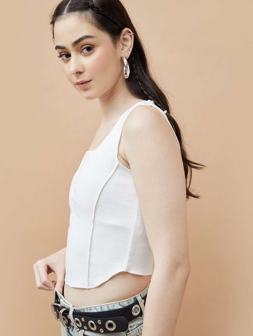 women solid sleeveless crop top - 22224723 -  Standard Image - 1