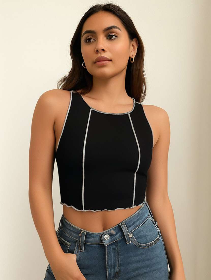 women solid sleeveless crop top