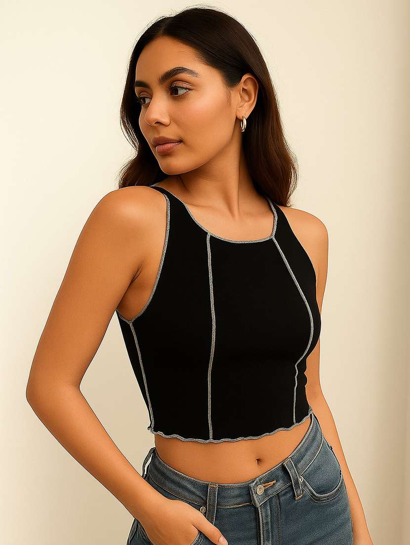 women solid sleeveless crop top - 22224726 -  Standard Image - 1