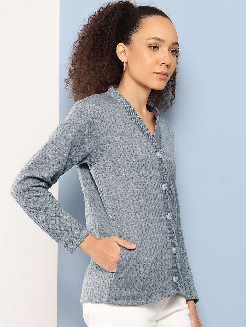 women self designed long sleeve cardigan - 22224760 -  Standard Image - 1