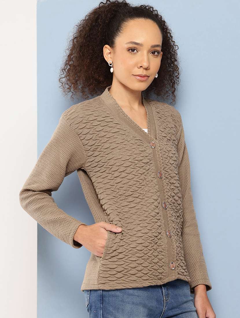 women self designed long sleeve cardigan - 22224765 -  Standard Image - 1