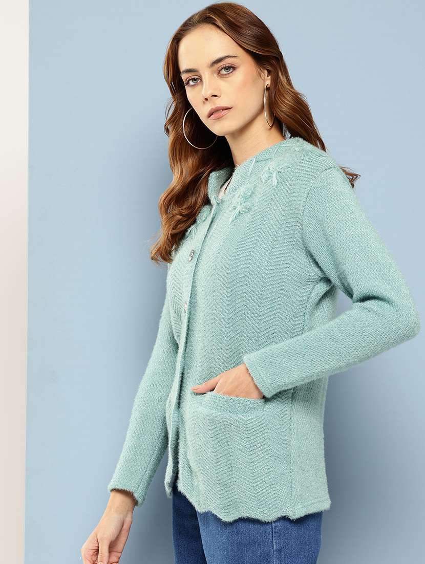 women self designed long sleeve cardigan - 22224798 -  Standard Image - 1