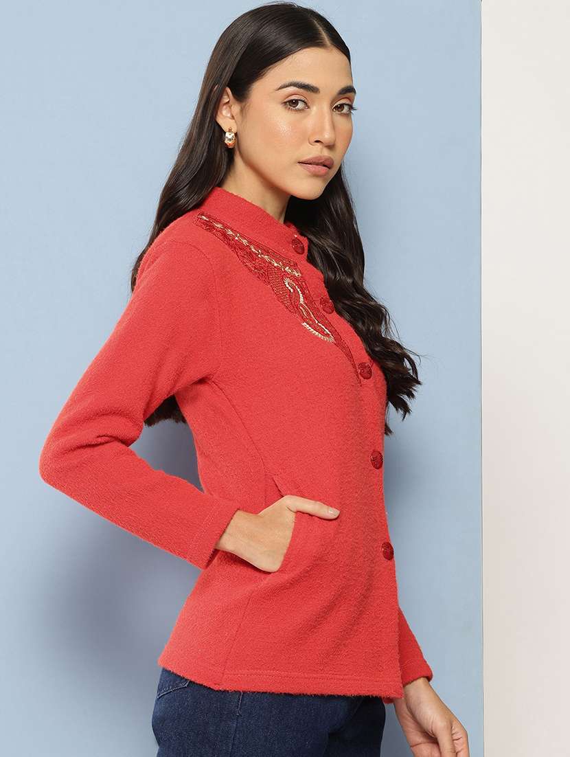 women self designed long sleeve cardigan - 22224807 -  Standard Image - 1