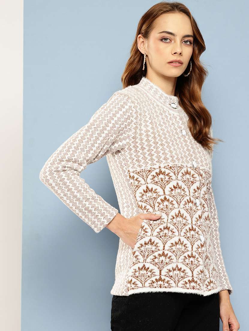 women self designed long sleeve cardigan - 22224809 -  Standard Image - 1