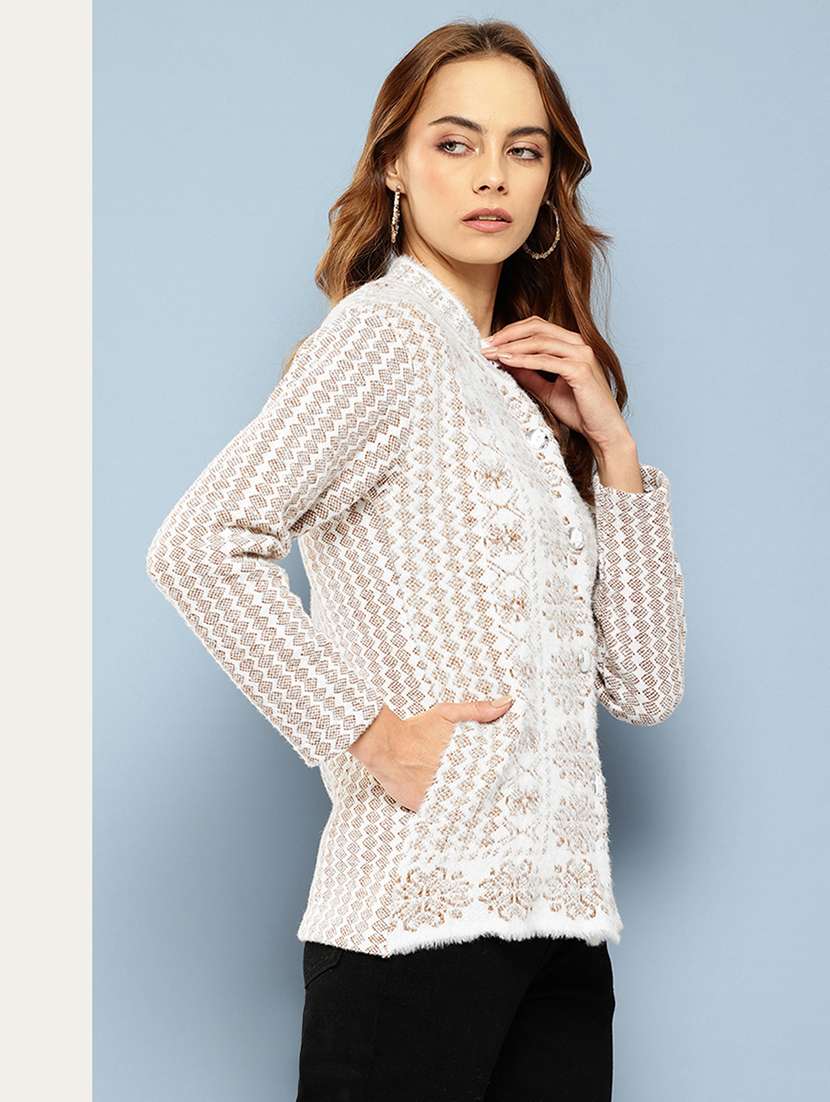 women self designed long sleeve cardigan - 22224814 -  Standard Image - 1