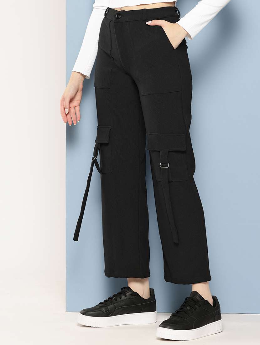 women solid mid rise regular fit cargo - 22224855 -  Standard Image - 1