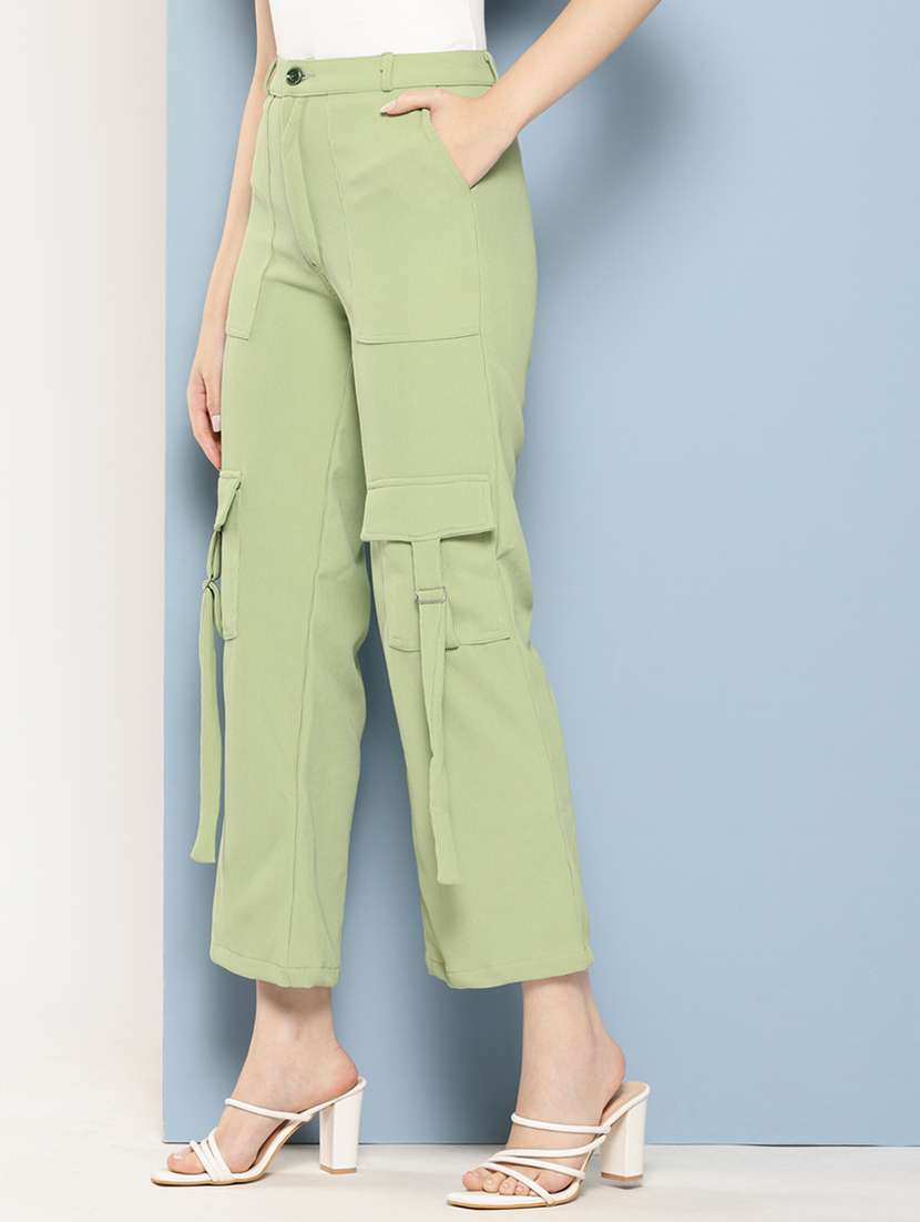 women solid mid rise regular fit cargo - 22224856 -  Standard Image - 1