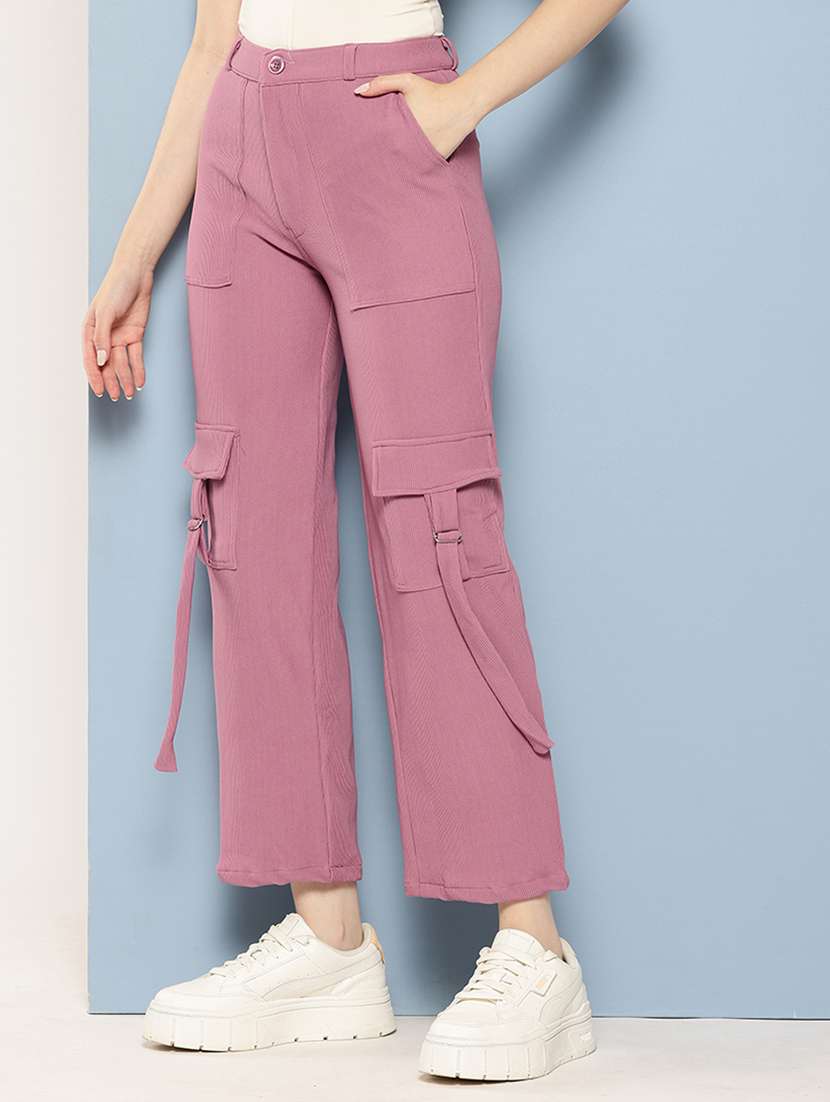 women solid mid rise regular fit cargo - 22224857 -  Standard Image - 1