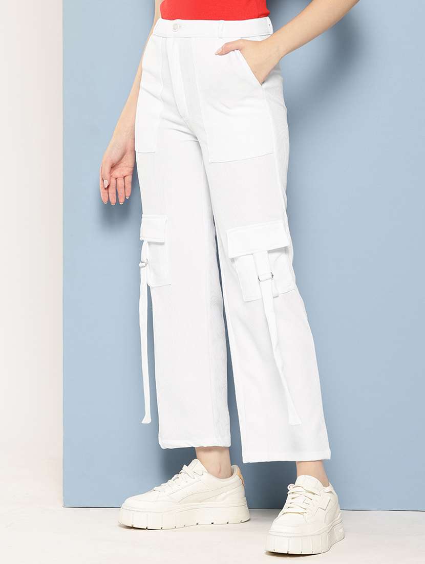 women solid mid rise regular fit cargo - 22224858 -  Standard Image - 1