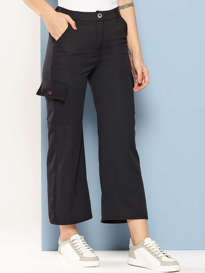 women solid mid rise regular fit cargo - 22224861 -  Standard Image - 1