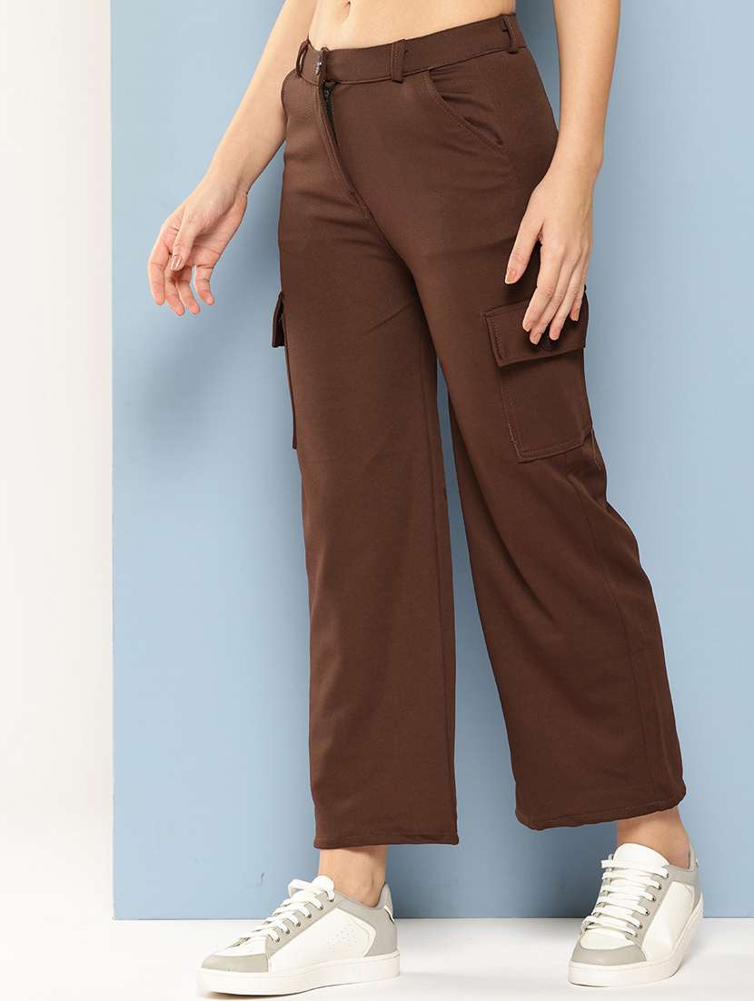 women solid mid rise regular fit cargo - 22224862 -  Standard Image - 1