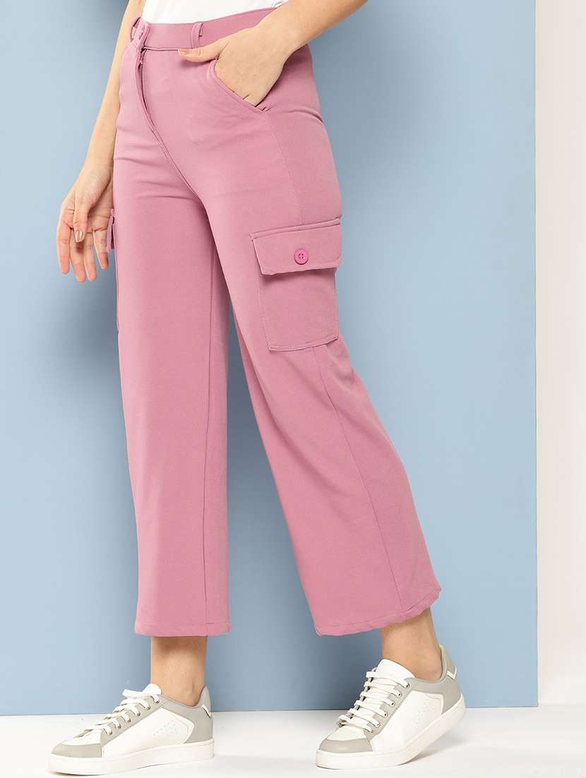 women solid mid rise regular fit cargo - 22224864 -  Standard Image - 1