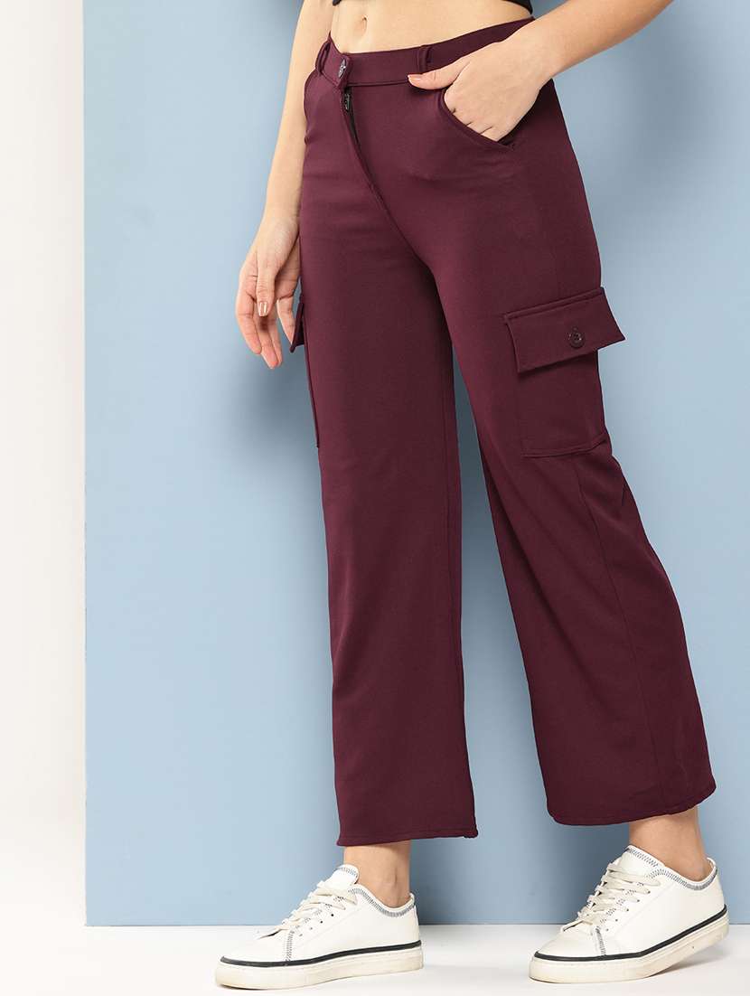 women solid mid rise regular fit cargo - 22224867 -  Standard Image - 1