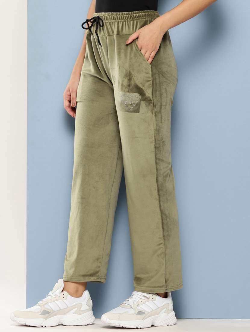 women solid mid rise velvet track pant - 22224871 -  Standard Image - 1