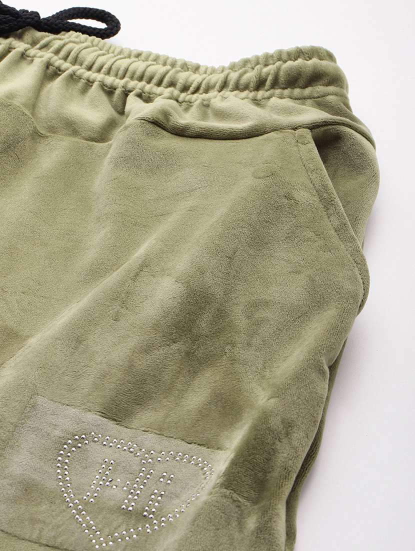 women solid mid rise velvet track pant - 22224871 -  Standard Image - 4