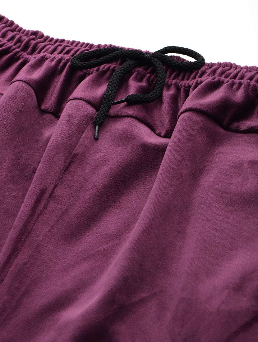 women solid mid rise velvet track pant - 22224873 -  Standard Image - 4