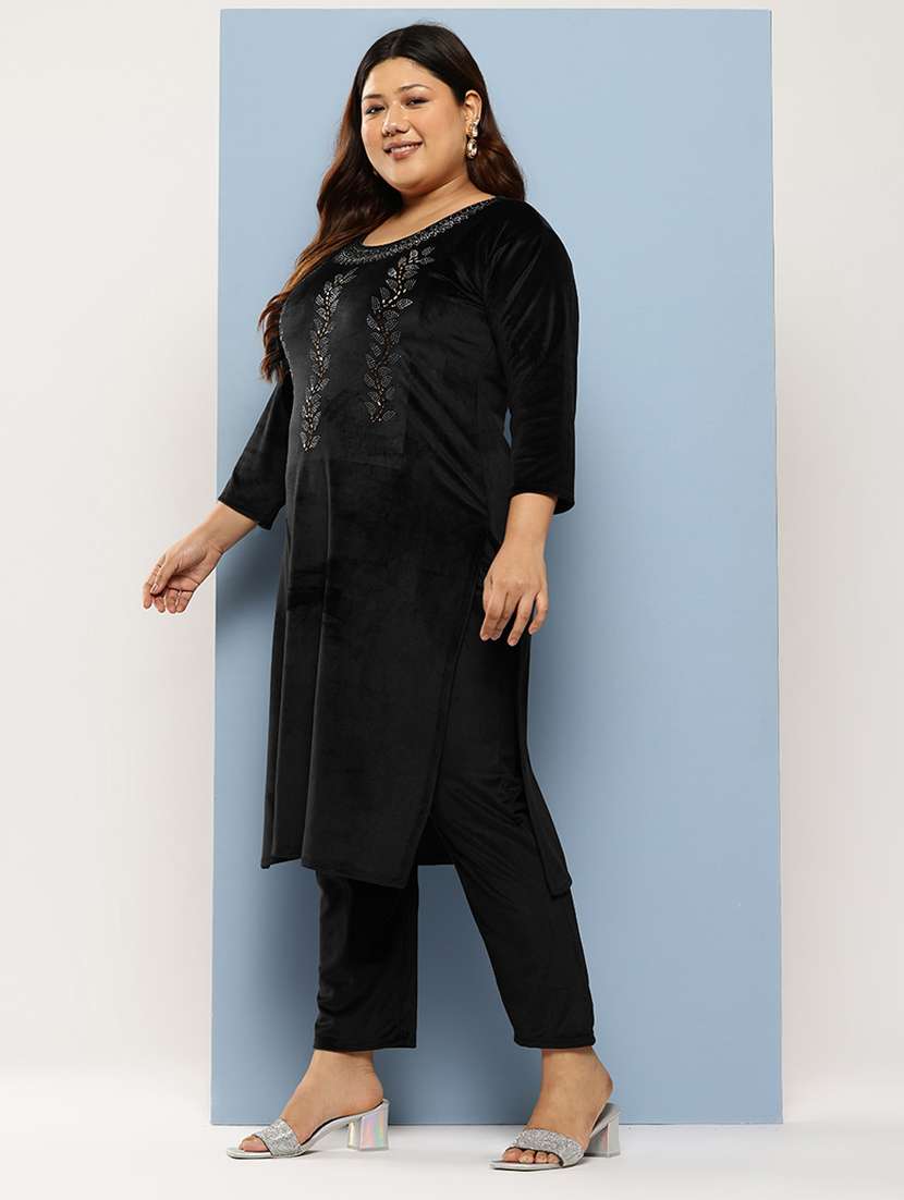 women plus size embellished three quarter sleeve kurta pant with dupatta set - 22224874 -  Standard Image - 1