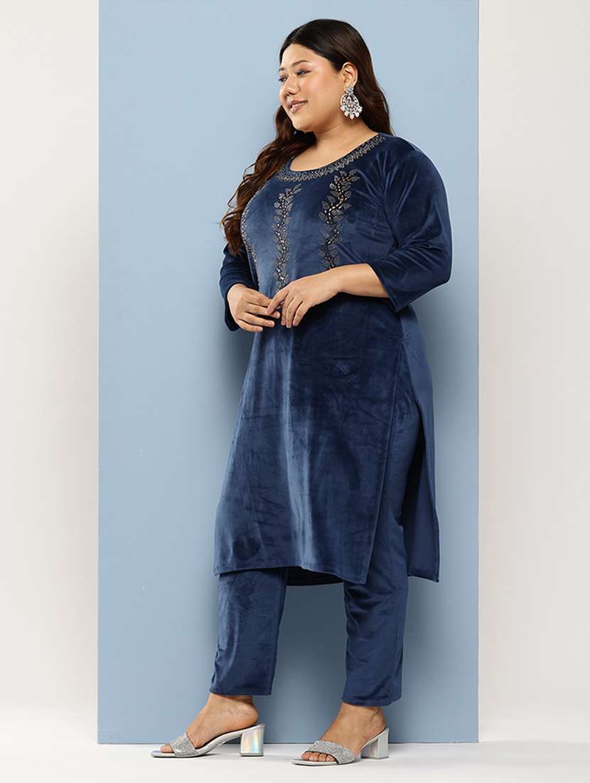 women plus size embellished three quarter sleeve kurta pant with dupatta set - 22224875 -  Standard Image - 1