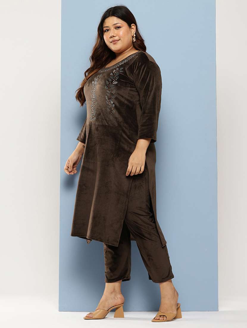 women plus size embellished three quarter sleeve kurta pant with dupatta set - 22224876 -  Standard Image - 1