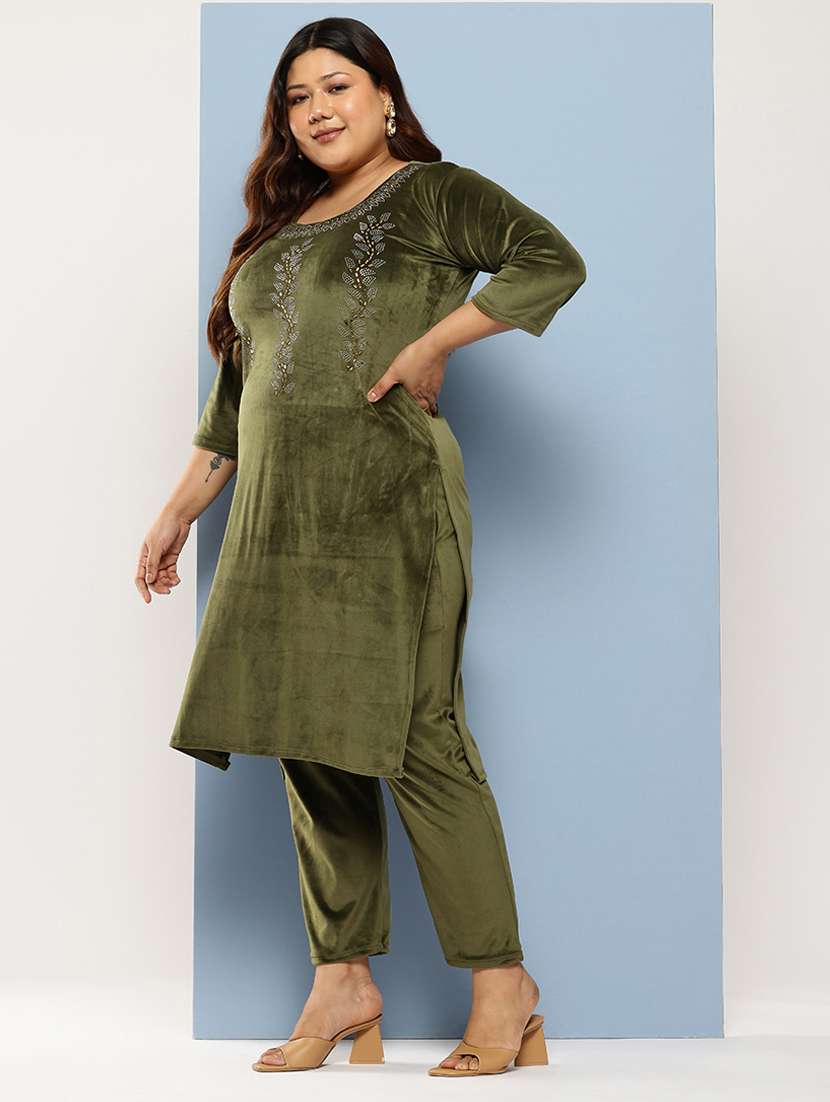 women plus size embellished three quarter sleeve kurta pant with dupatta set - 22224878 -  Standard Image - 1